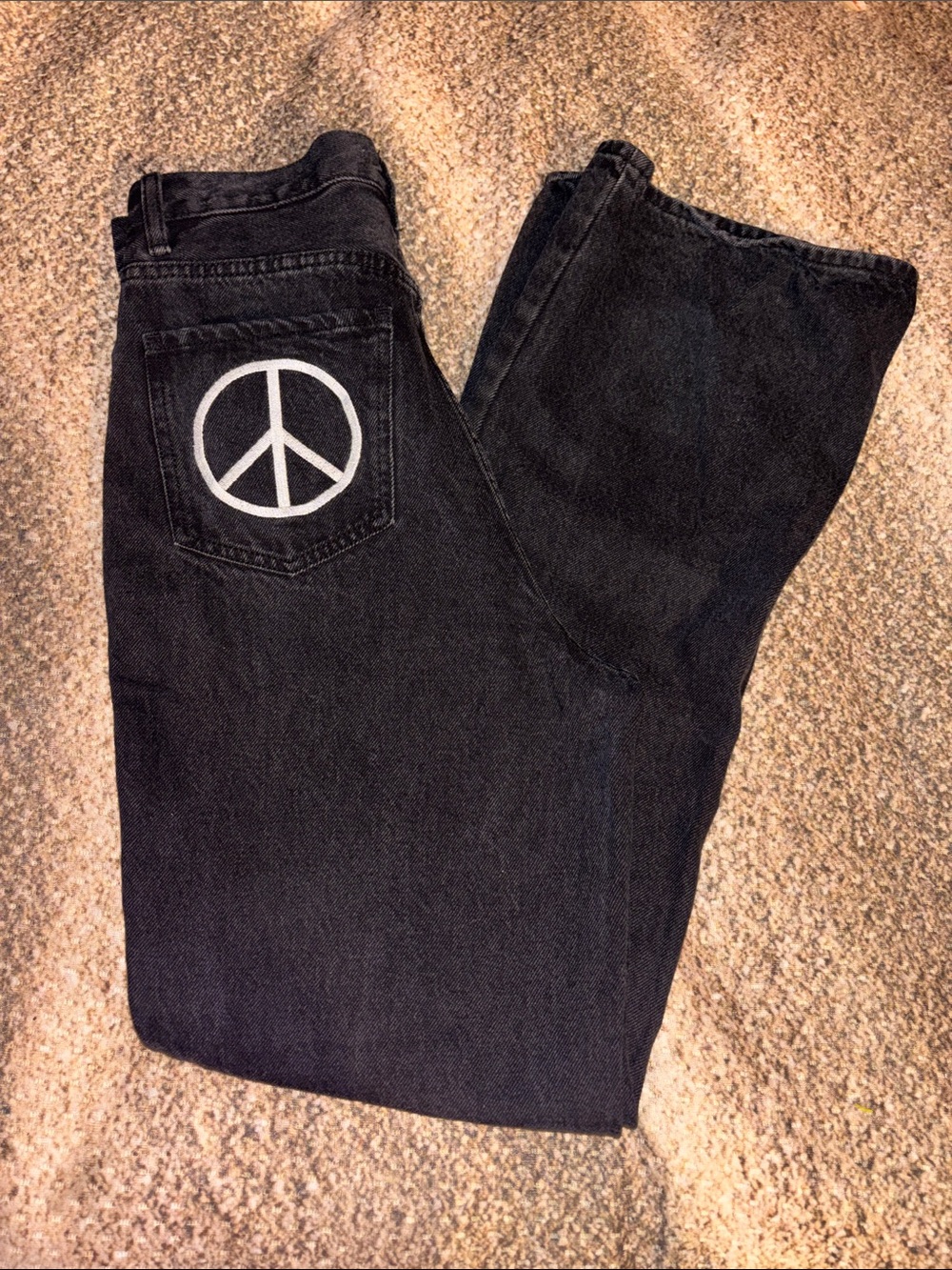 Pacsun Black Jeans Hi Rise Boot Cut graphic pockets size 28 EUC